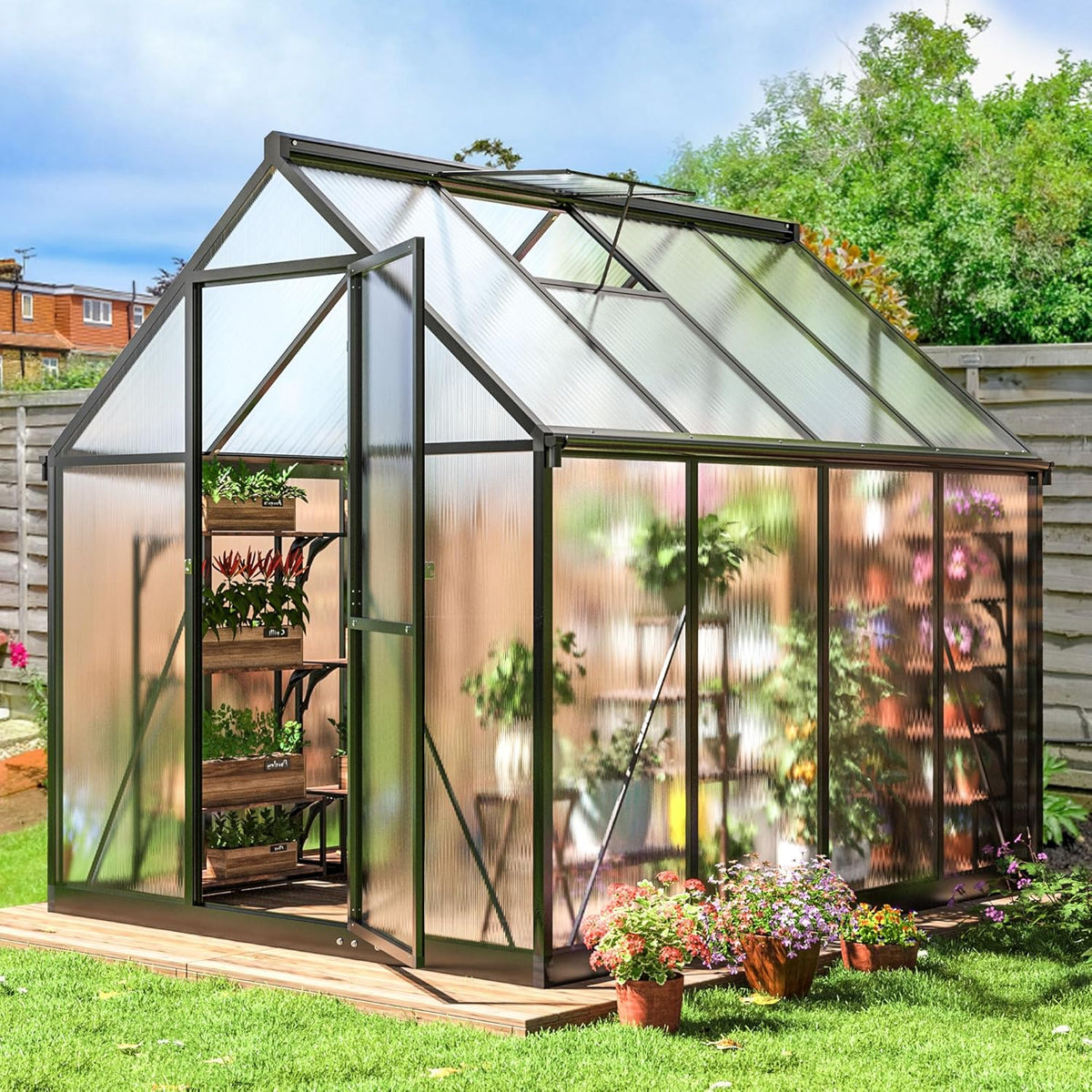 Polar Aurora 6x8 FT Greenhouse, Quick Aluminum Assembly Structure Polycarbonate Greenhouse, Walk-in Greenhouses for Outdoors with Ventilated Windows, Green Houses for Outside Backyard Garden