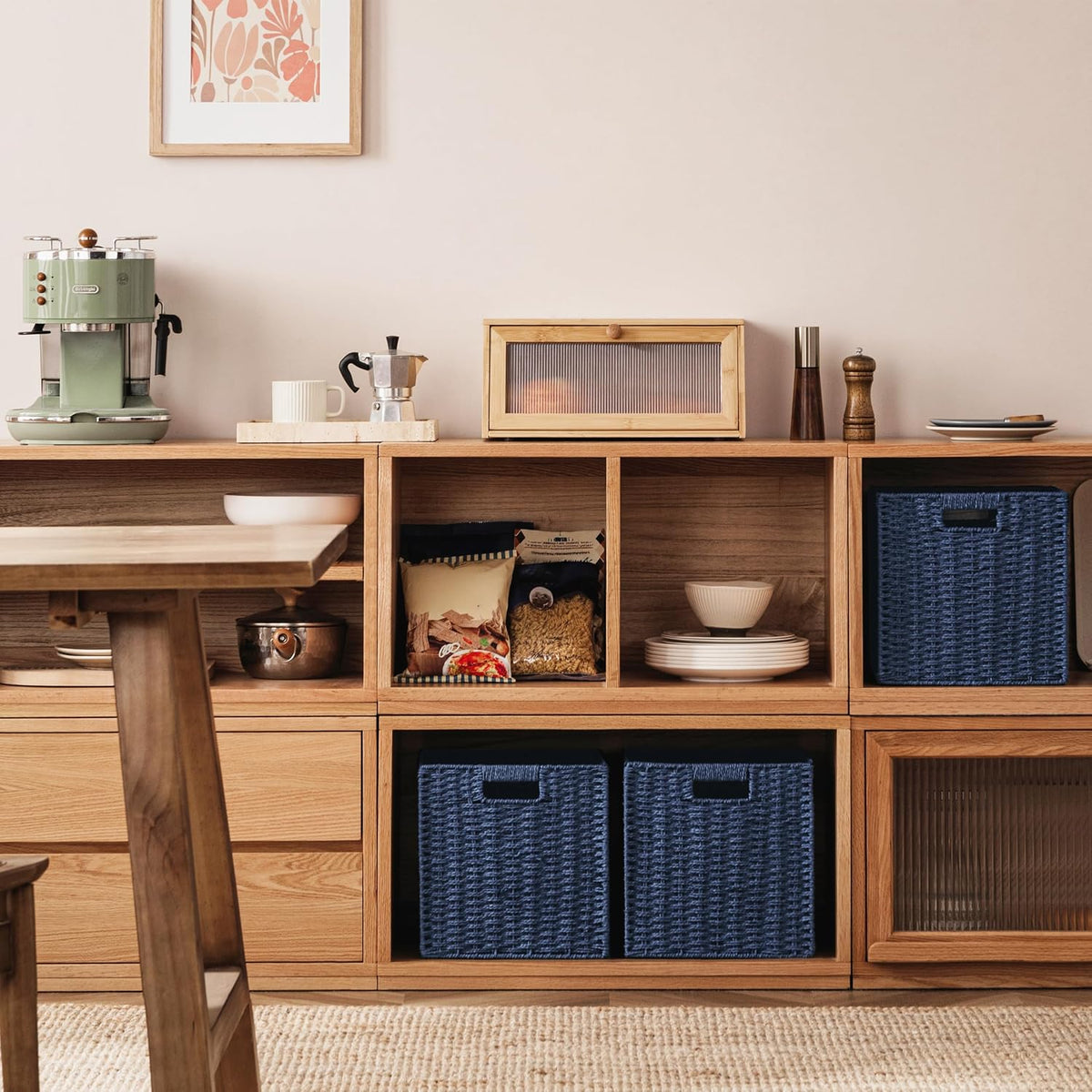 3-Pack Wicker Basket – Foldable Cube Storage bin with Handle - Field & Nook