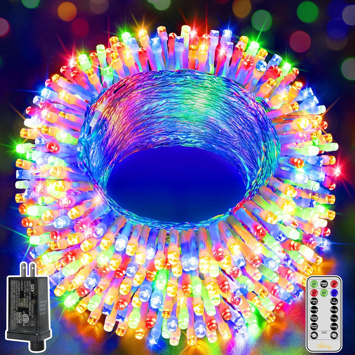 Ollny Christmas Lights Outdoor 800LED 262FT, Multicolor Plug in Fairy Light with Remote, 8 Modes Waterproof Timers Dimmable LED String Lights for Indoor House Outside Bedroom Patio Balcony
