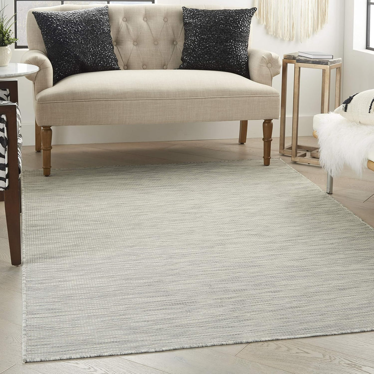 Nourison Positano Indoor/Outdoor Light Grey 3' x 5' Area Rug, Easy Cleaning, Non Shedding, Bed Room, Living Room, Dining Room, Backyard, Deck, Patio (3x5)