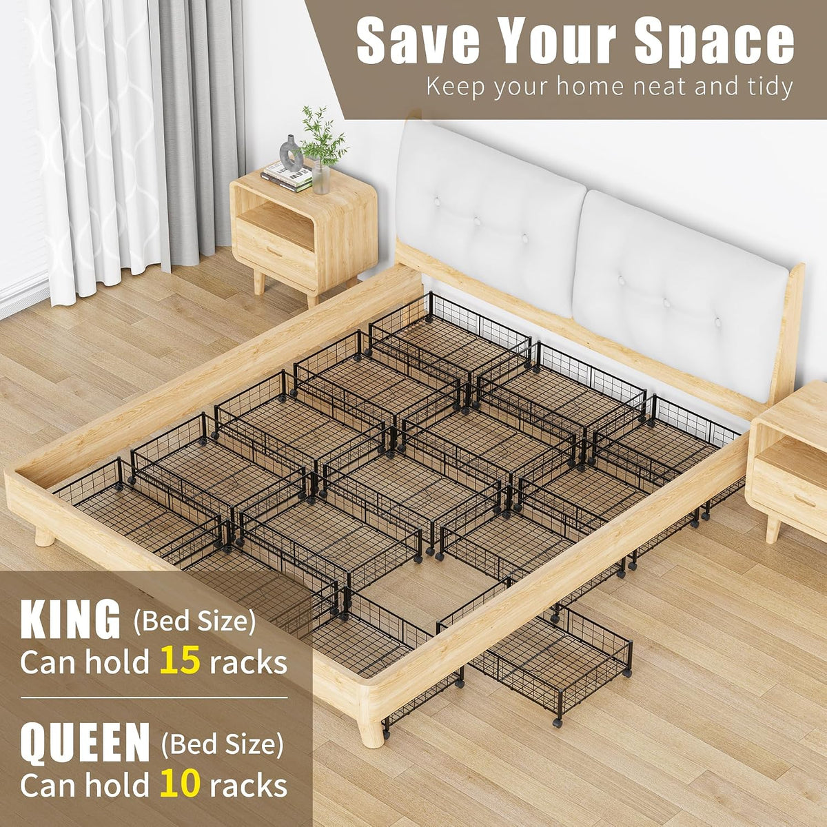 Hleelomi Under Bed Storage with Wheels, 360° Rotating, No-Assembly Underbed Storage Containers, 2PACK - Field & Nook