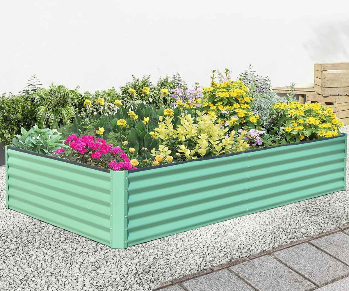 Domi Galvanized Raised Garden Bed, Outdoor Planter Garden Boxes Large Metal Planter Box for Gardening Vegetables Fruits Flowers, Green (8x4x1.5ft)