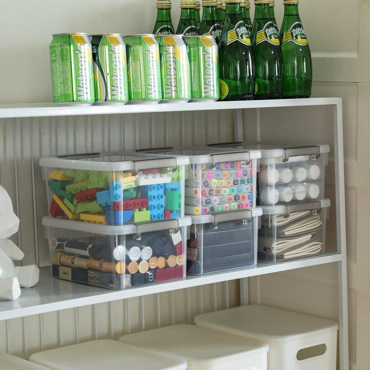 Citylife 4 Packs Small Storage Bins with Lids 3.2 QT Plastic Storage Containers for Organizing Stackable Clear Storage Boxes - Field & Nook