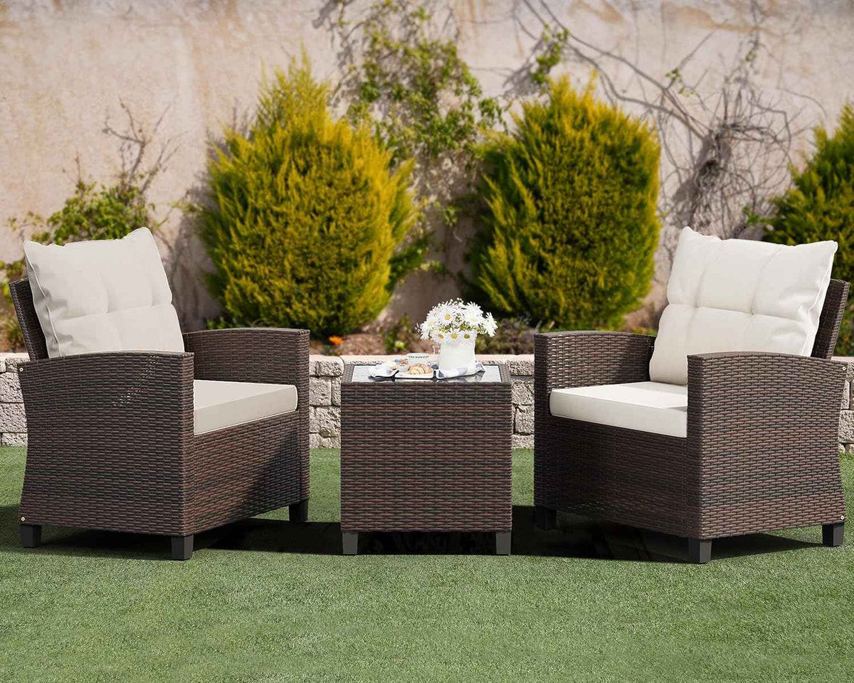 Shintenchi 3 Pieces Patio Furniture Set, PE Rattan Wicker 3 Pcs Patio