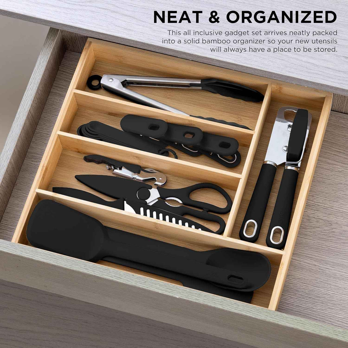 COOK WITH COLOR Bamboo Kitchen Utensil Set, 18 Piece, Black