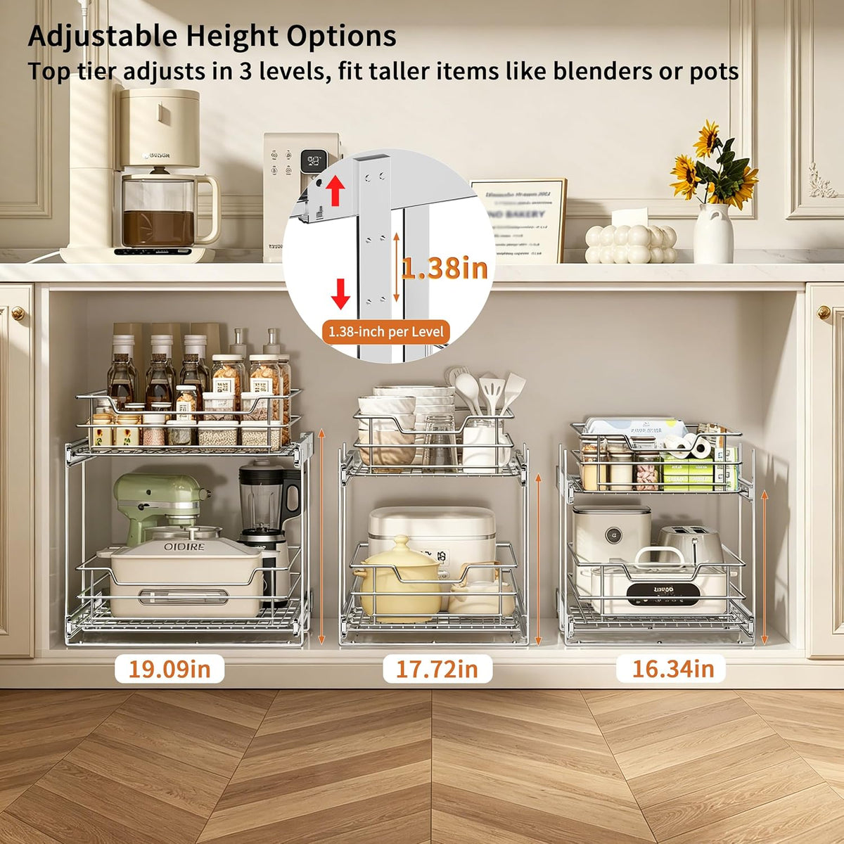 EZKAZA 2-Tier Pull-Out Cabinet Organizer, 11.5" W x 21" D