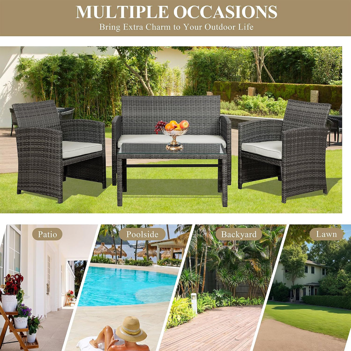 4 Piece Outdoor Patio Furniture Set, Outdoor Wicker Rattan Chairs