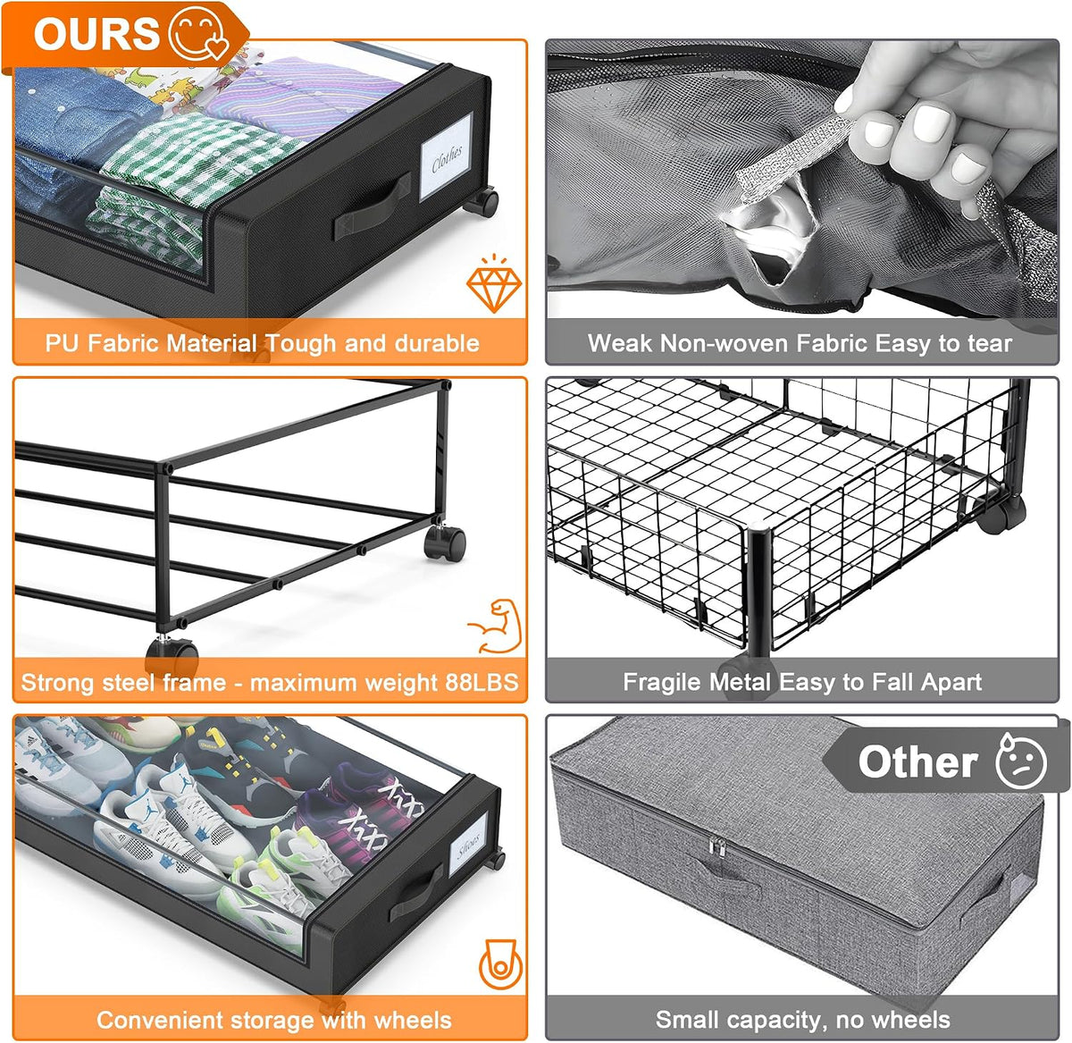 Under Bed Storage with Wheels, 2 Pack Under Bed Storage Containers with Clear Lids, XXL 65L Under Bed Storage Organizer, Rolling Under Bed Metal Drawer for Blanket, Clothes, Shoes (31 x 17 x 6.69 in) - Field & Nook