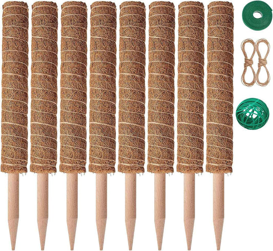 8 Pcs Moss Pole for Plants Monstera, Plant Support Stakes for Indoor Climbing Plants Grow Upwards, with 65ft Twist Ties, 13ft Jute Rope, 6.5ft Hook-and-Loop Strip