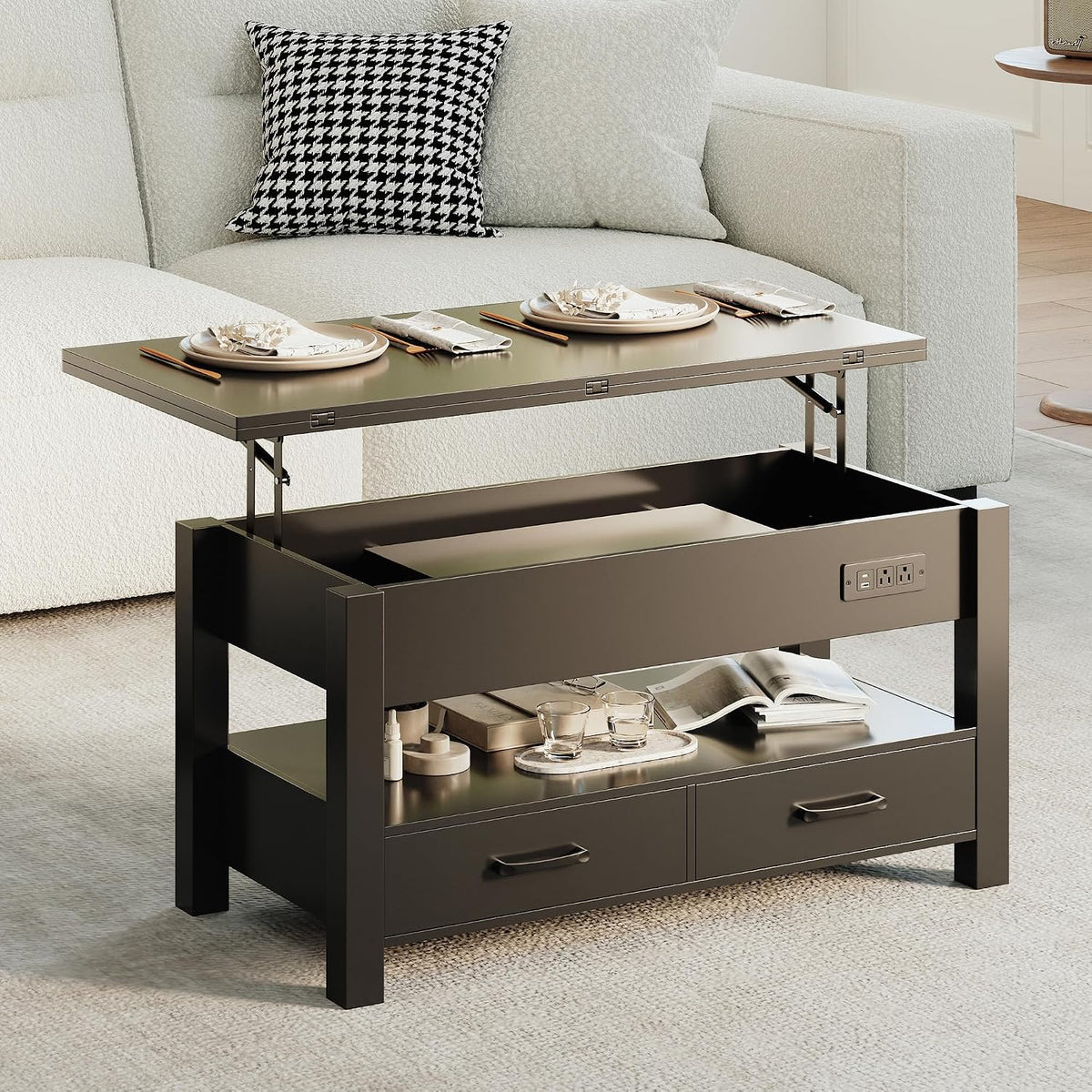 MALOL 40" Lift Top Coffee Table with Storage Drawers, Black