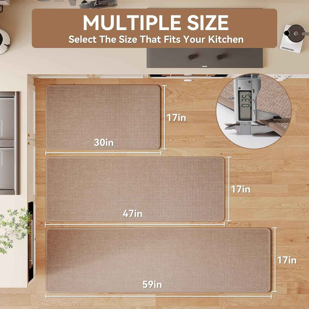Kitchen Rugs Kitchen Mats for Floor Non Slip Washable Brown 17"x30" | Linen-Look 0.3" Thick Soft Cushioned Absorbent Kitchen Floor Mat Sink Mat Runner Rugs for Kitchen, Front of Sink, Easy Clean