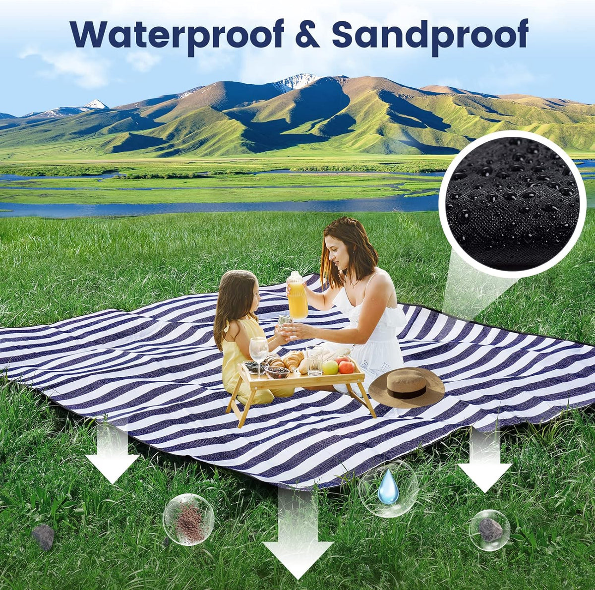 80-Inch Three-Layer Waterproof Picnic Blanket - Field & Nook