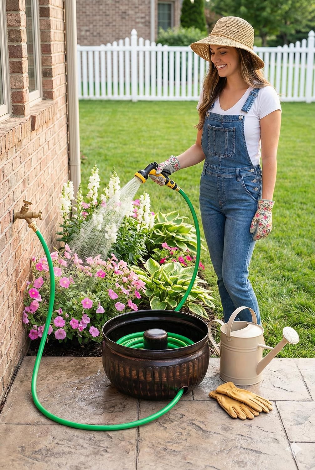 Decorative Metal Garden Hose Storage Pot – Holds Up to 100 ft