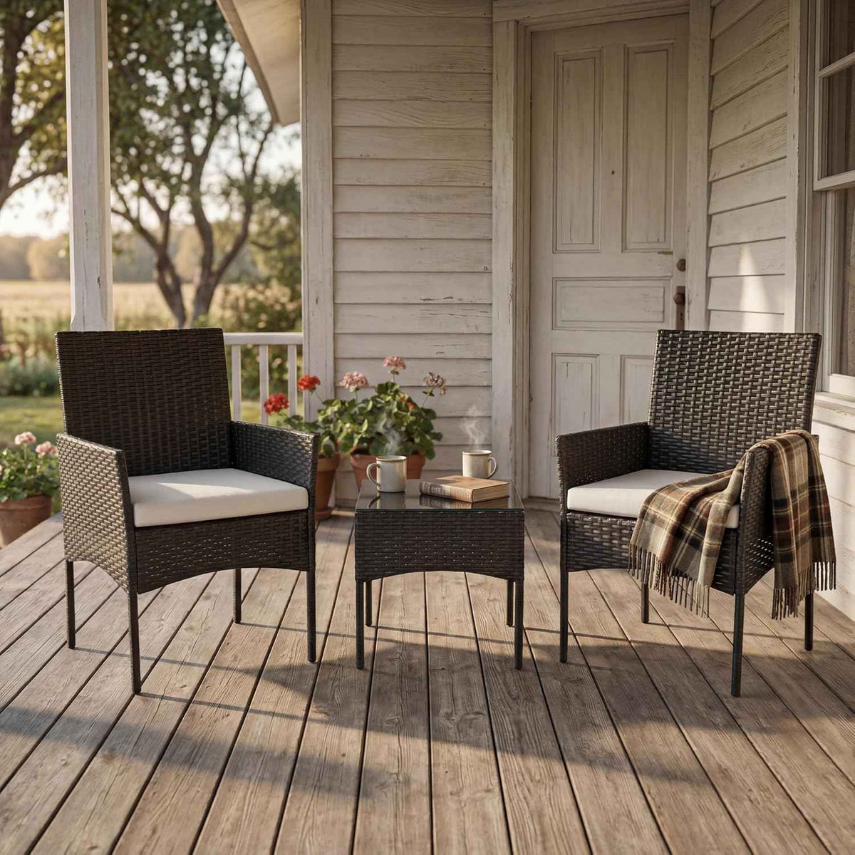 Sweetcrispy Outdoor Wicker Bistro Set, Patio Furniture 3-Piece, Black
