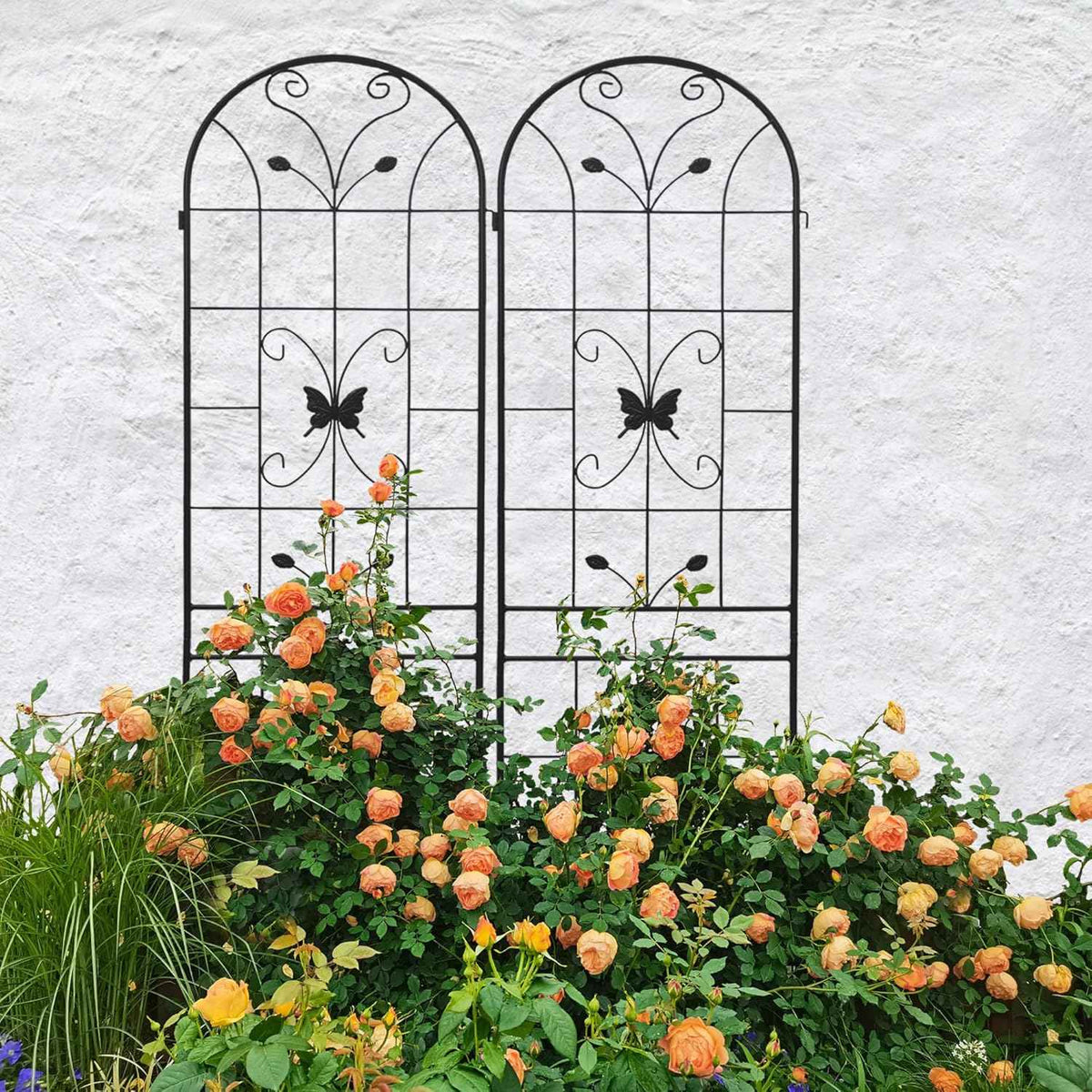2 Pack Metal Garden Trellis 86.7" Black Fence Rustproof Garden Trellis for Climbing Plants Support Roses Flower Outdoor Lawn, Black