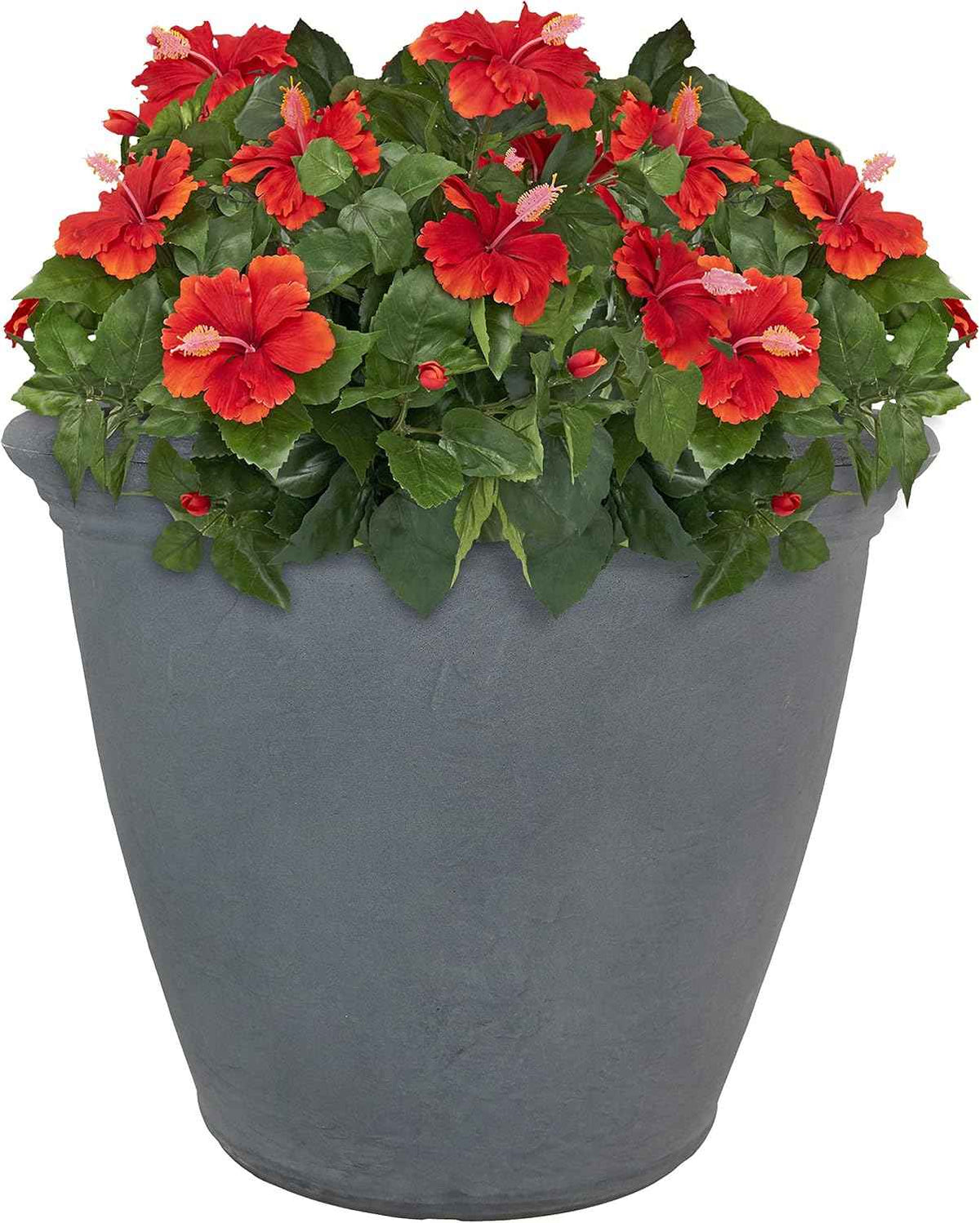 Sunnydaze 20-Inch Anjelica Large Plastic Pot for Plants - Outdoor Polyresin Round Planter with Drillable Drainage Holes - Slate