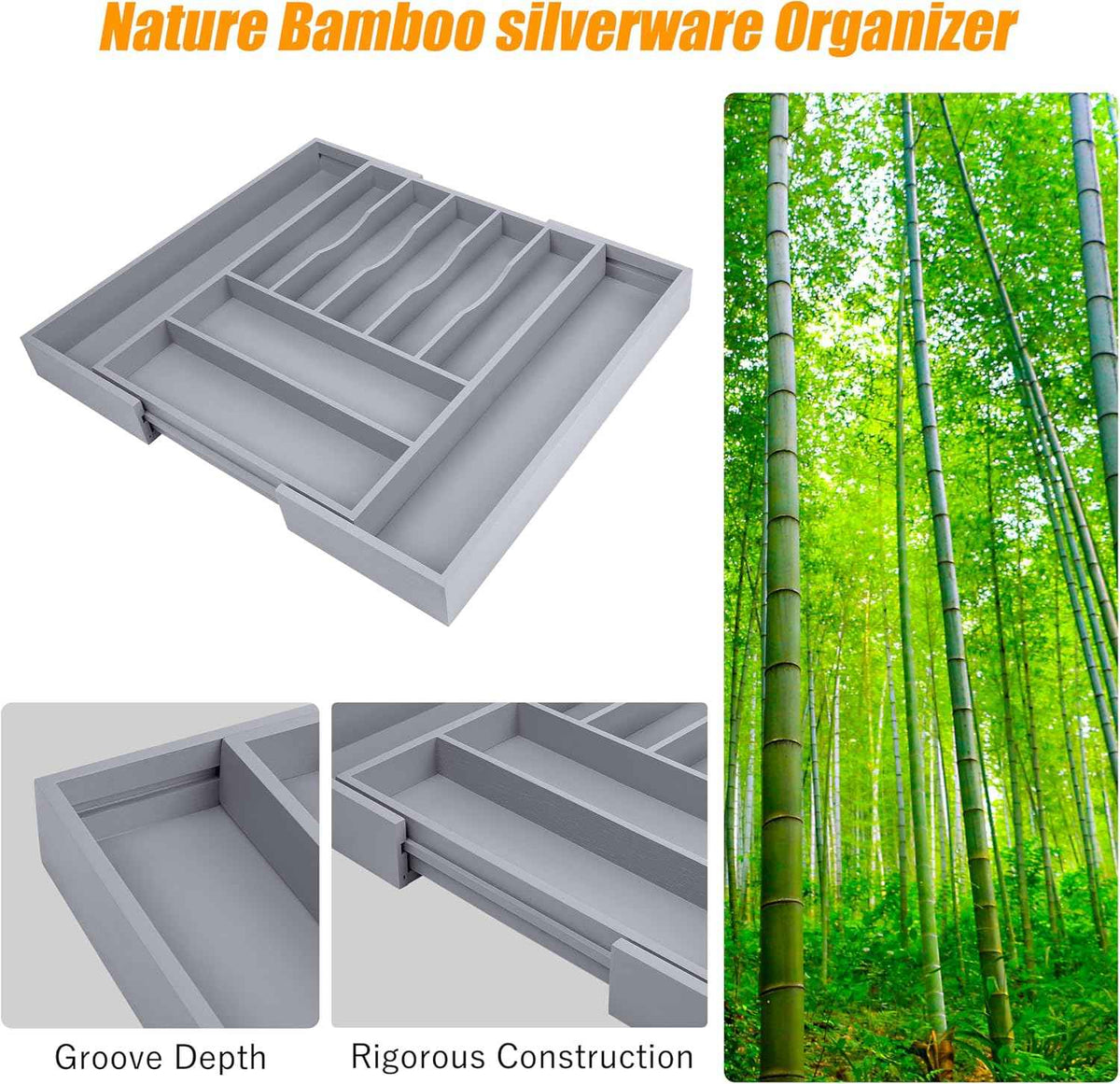 Extra Large Kitchen Silverware Drawer Organizer