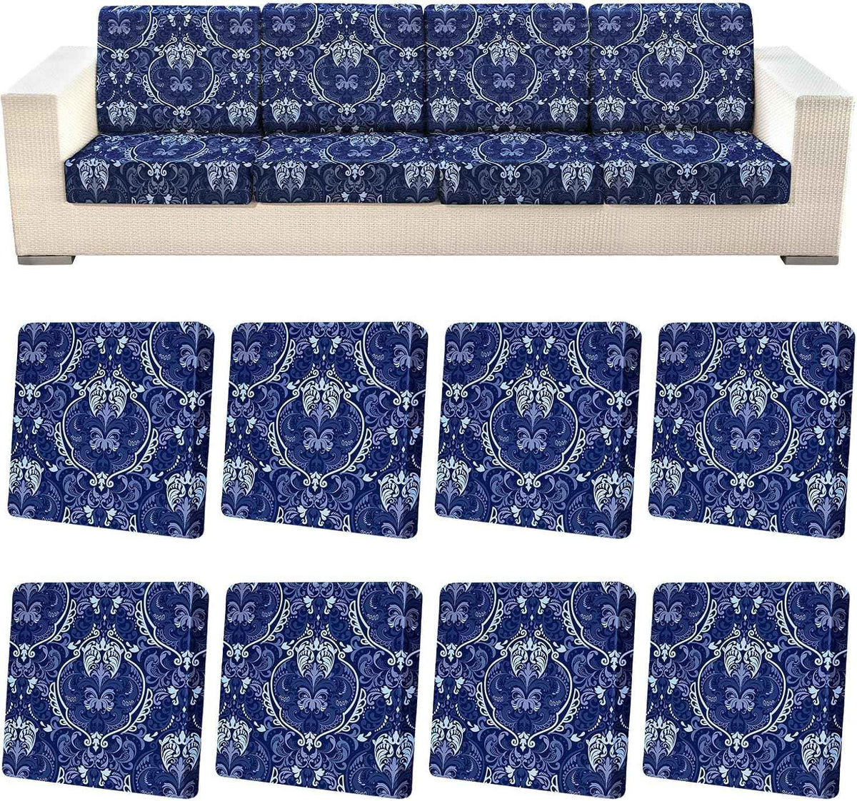 8Pcs Patio Cushion Covers Stretch Outdoor Furniture Protector Slipcovers | Universal Fit Outdoor Cushion Covers, Elastic Bottom, Couch Chair Seat Replacement, Pet Friendly for Dogs, Sofa Slipcovers