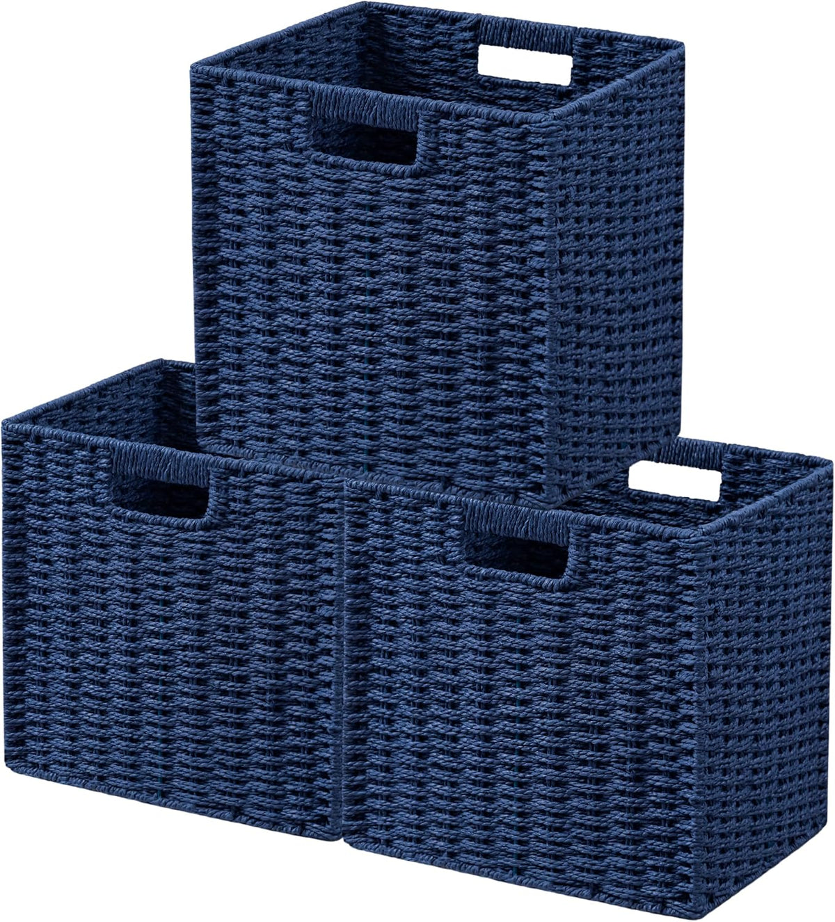3-Pack Wicker Basket – Foldable Cube Storage bin with Handle - Field & Nook