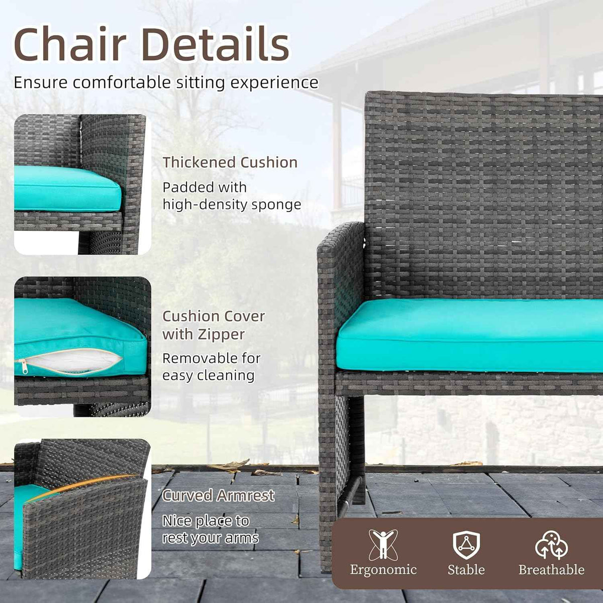 4 Piece Patio Ratten Set Outdoor Furniture Set Wicker Conversation