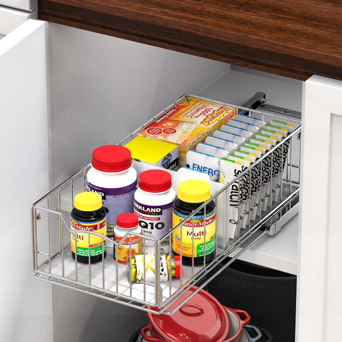 Simple Houseware Pull-Out Cabinet Sliding Basket, Chrome