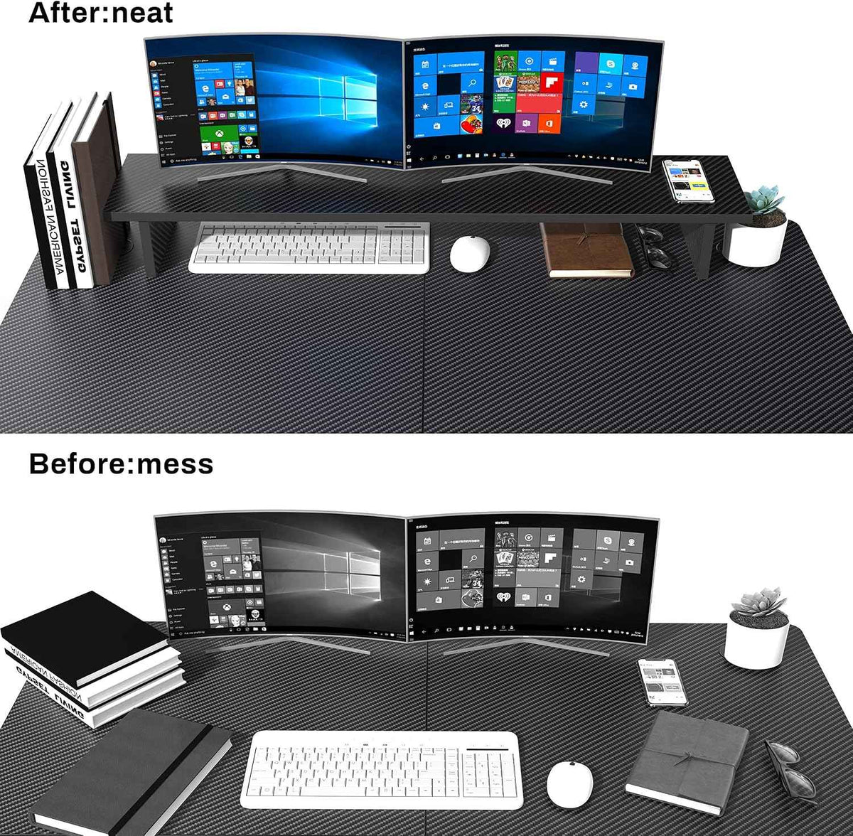 EUREKA ERGONOMIC Dual Monitor Stand Adjustable Carbon Fiber | dual monitor riser with carbon fiber surface and desktop organizer design, ideal for PC, computer, and laptop setups