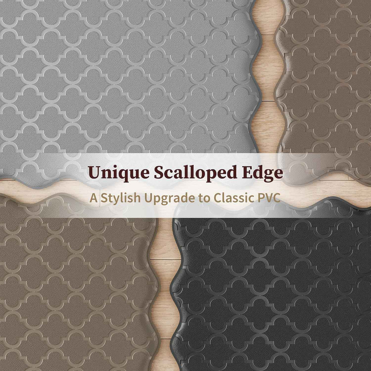 Arenarug Upgrade Scalloped Embossed Kitchen Mats for Floor 2PCS Cushioned Anti Fatigue Waterproof Foam Kitchen Rugs Non Slip Washable Comfort Standing Mat for Sink Laundry, 17.3"x30"+17.3"x59", Black