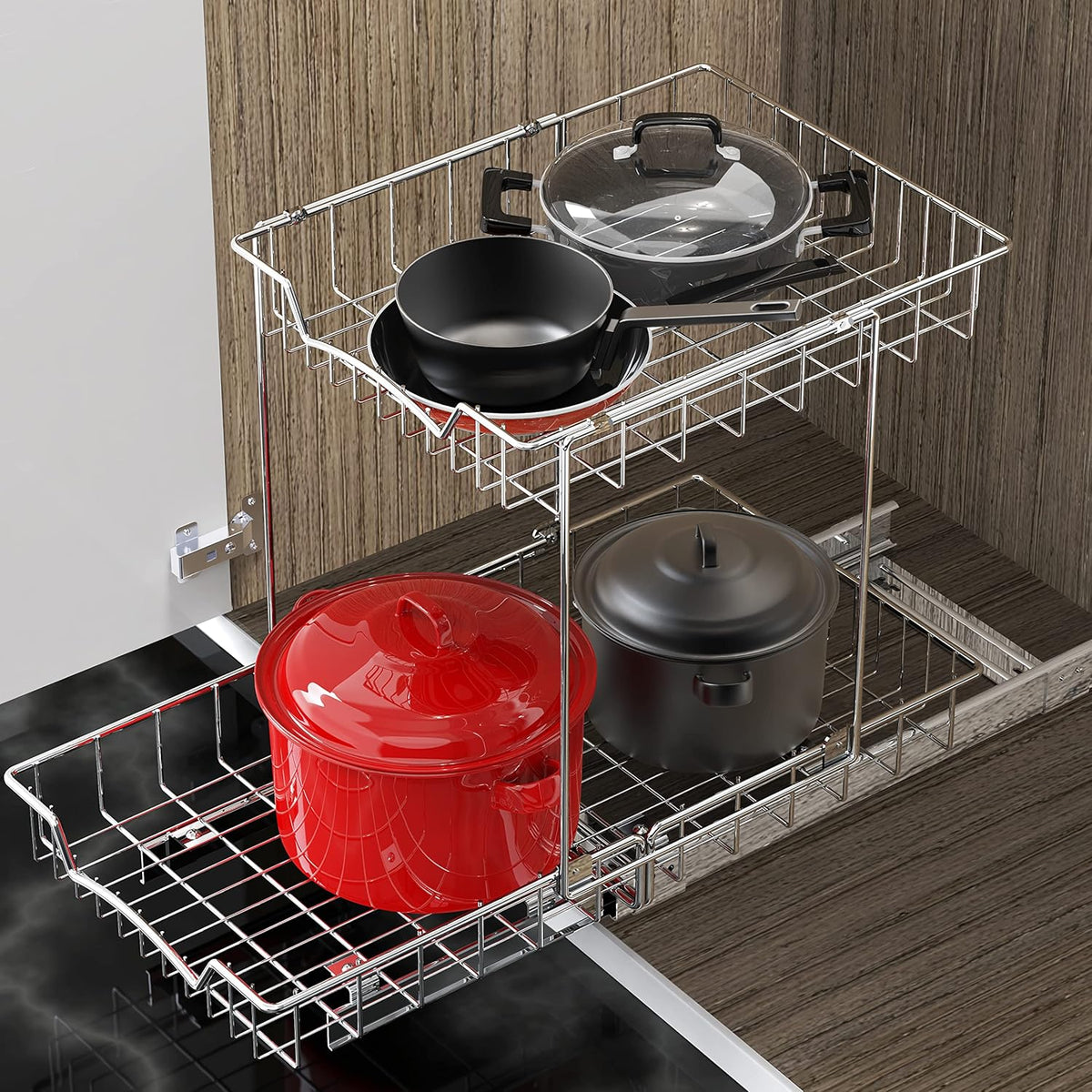 Simple Houseware 2-Tier Pull Out Cabinet Shelf, Chrome