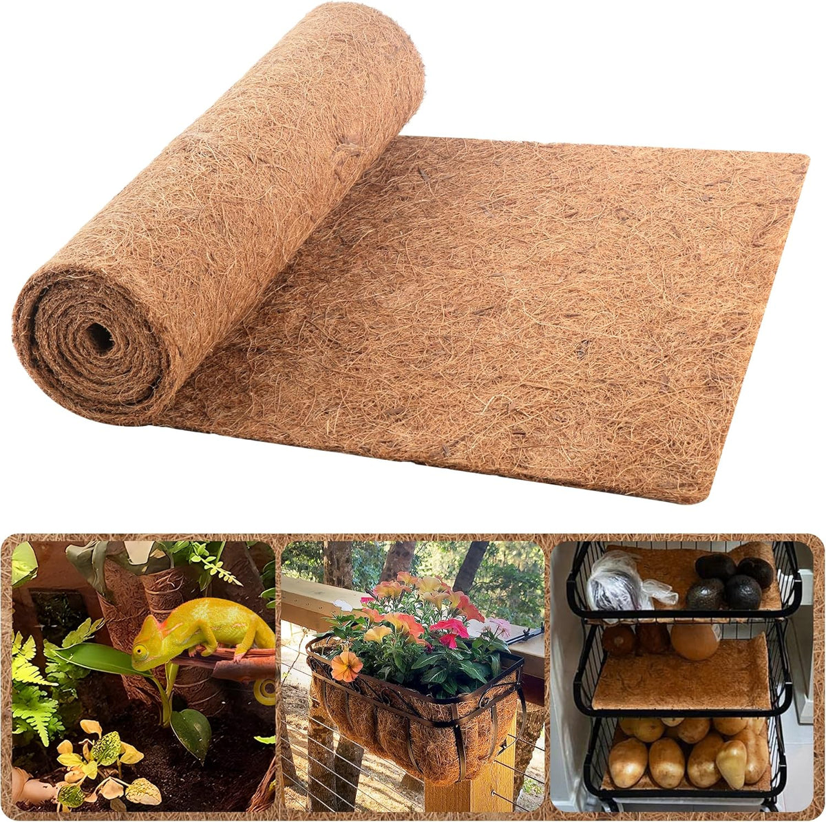 Coco Liner Roll, 16 x 120 Inch Coconut Fiber Liners for Planter Window Box Flower Basket, Natural Coco Mats Coco Coir Sheet for Reptile Carpet, Animal Pet Pad, Garden Decoration