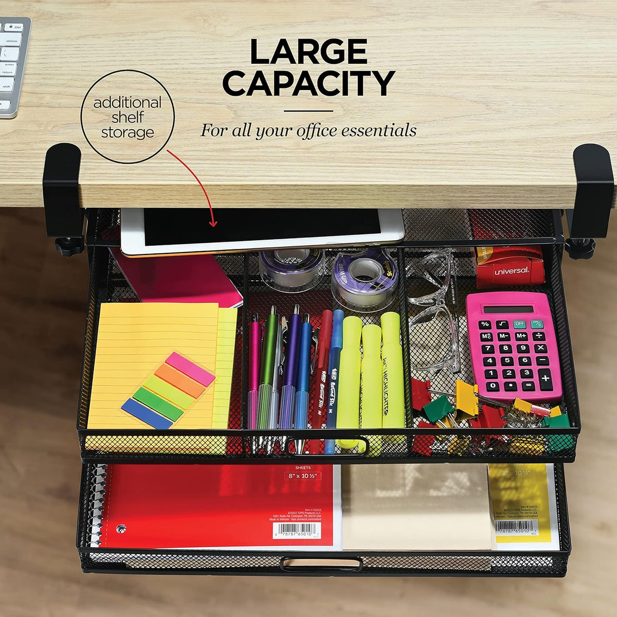 Homeify Under Desk Drawer Organizer Clamp-On, Mesh Metal Drawer Attachment, 2 Drawer Slide Out, On Or Under Desk Organizer For Office Supplies & Home Essentials (2 Drawers) - Field & Nook