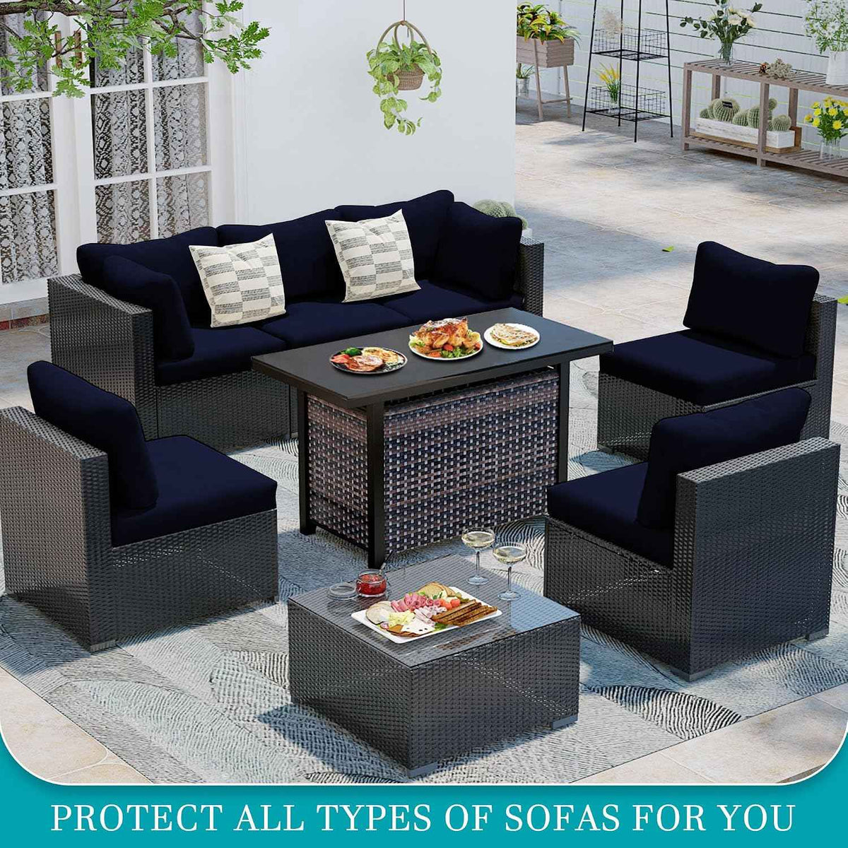 14 Piece Outdoor Cushion Covers, Patio Sofa Cushion Covers, Stretch Fit | 14 Piece Set, Outdoor, Stretch Fit, Washable, Patio Sofa Cushion Covers, Seat Pillow Covers, Furniture Protector