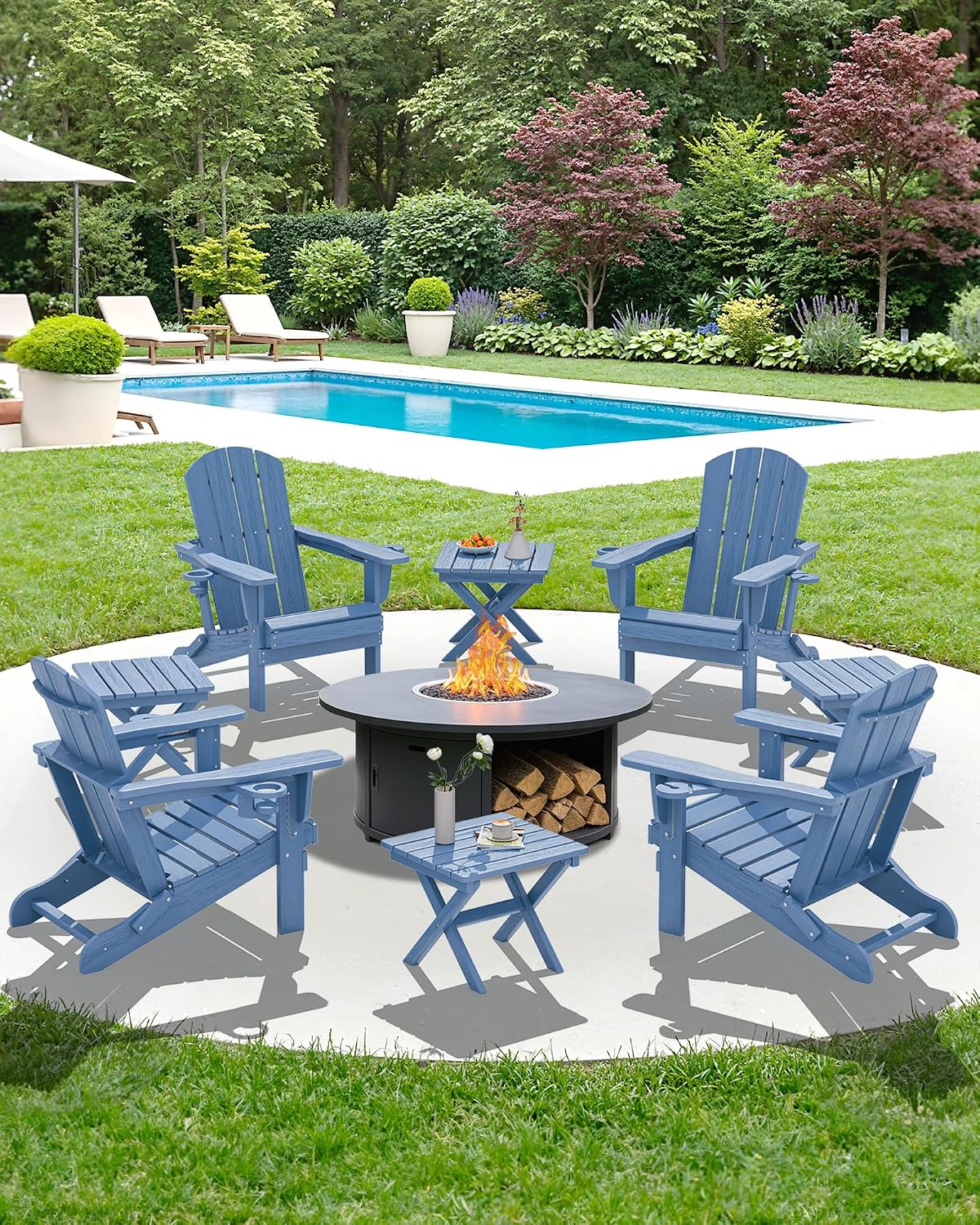 Compact Folding HDPE Outdoor Side Table – Navy - Field & Nook