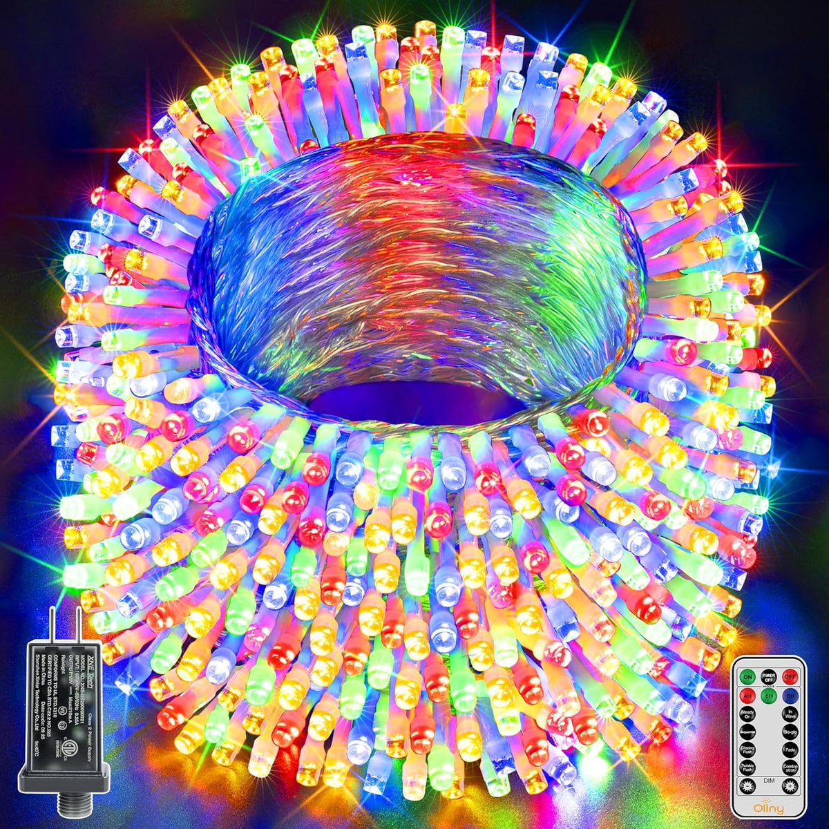 Ollny Christmas Lights Outdoor Waterproof, 1000LED 328FT Super Long String Lights with Remote 3 Timer, Plug in 8 Modes Fairy Light for Outside House Bedroom Xmas Decorations, Multicolor