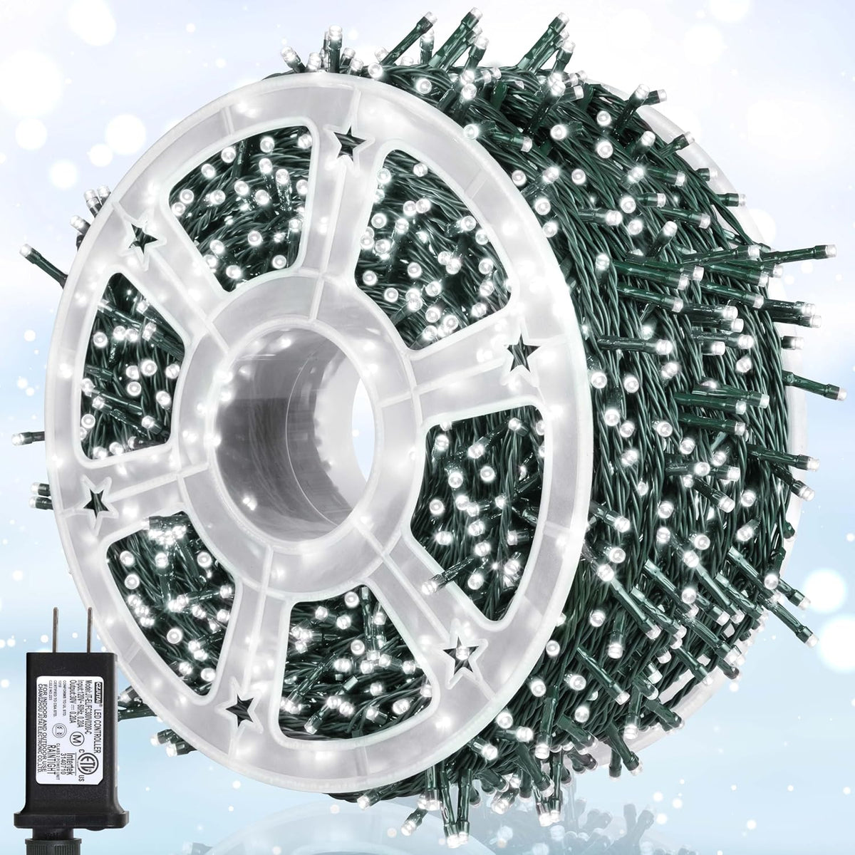 164Ft 500 LED White Christmas Lights, Waterproof 8 Twinkle with Memory Functions Christmas Tree Lights for Indoor Outdoor Christmas Tree Garden Decoration (164FT, White)