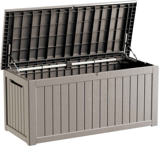 270 Gallon Lockable Resin Deck Box, Waterproof & UV-Resistant Outdoor Storage Box for Outdoor Cushion Storage, Garden Tools & Pool Accessories Storage, Gray