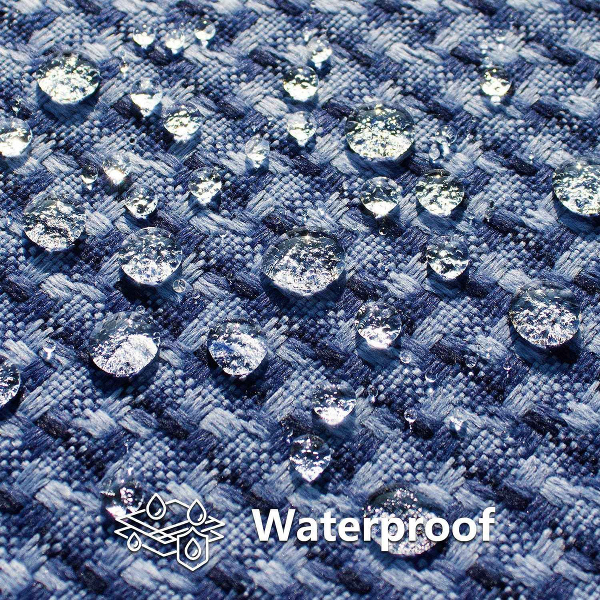 Kevin Textile Outdoor Waterproof Throw Pillow Covers Pack of 2 Weaving Texture Water Resistant Outside Decorative Cushion Covers for Garden Patio Tent Balcony Bench Couch Sofa 18x18 Inch, Navy Blue