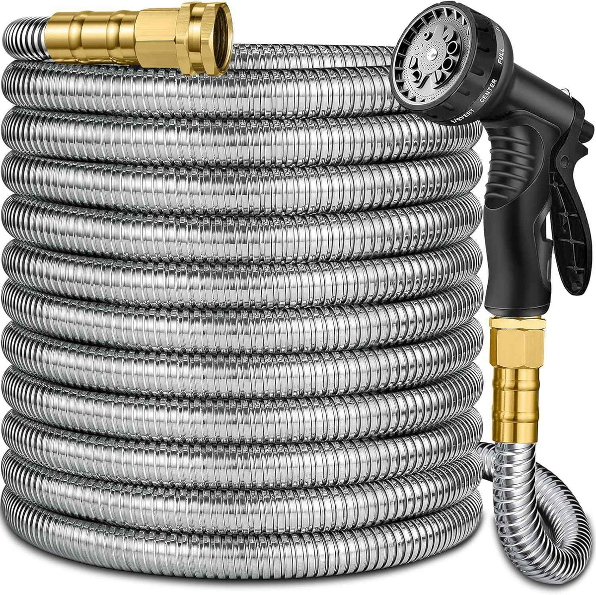 200Ft Stainless Steel Garden Hose – 2026 New Upgraded Metal Water Hose, Flexible with Latex Core, 3/4" Solid Brass Connector, Non-Expandable