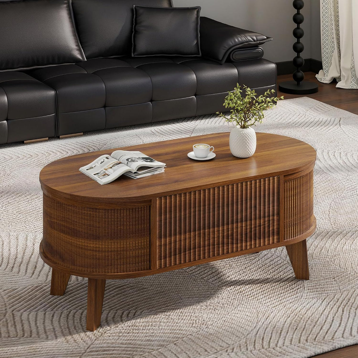 LYNCOHOME Fluted Lift Top Coffee Table, Walnut