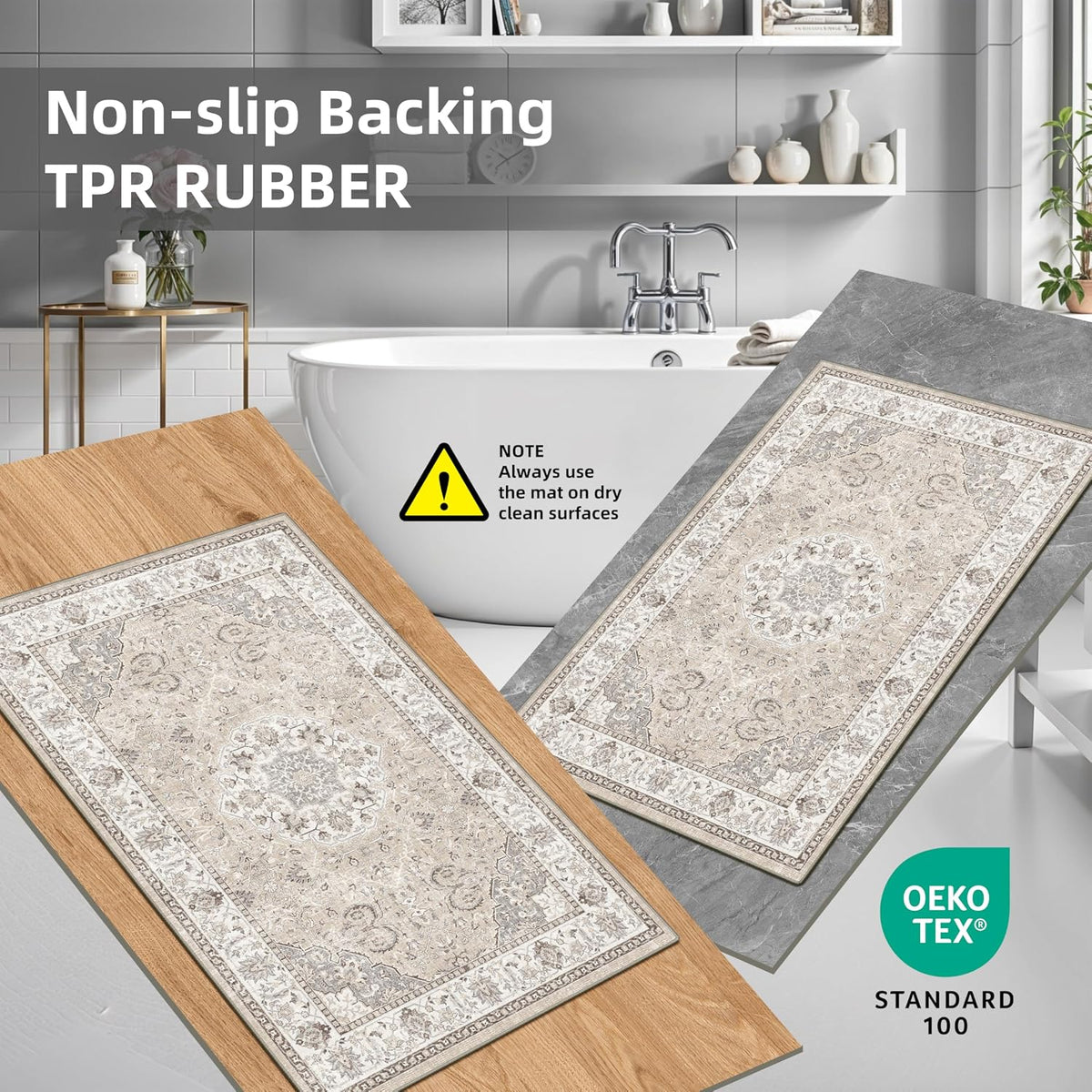 2-Piece Kitchen Runner Rug Set: Washable Non-Slip Floor Mats for Sink & Stove Cooking Area Soft Low Pile Water-Resistant Carpet for Dishwasher Fridge Fronts Durable Kitchen Island Mats(2x3+2x4,Beige)