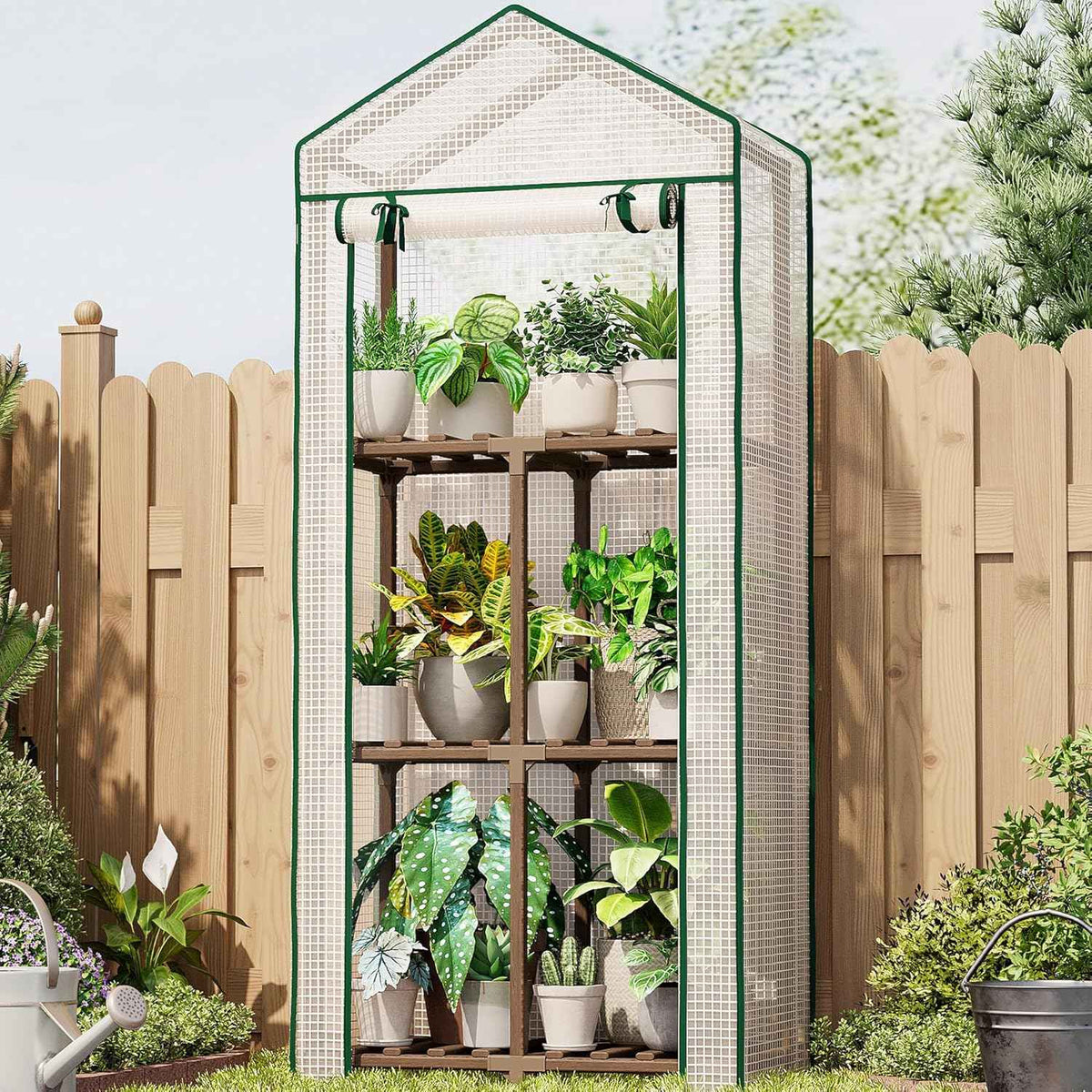 Bamworld 23 x 17 x 54-Inch Mini Greenhouses for Outdoors Portable Green House with PE Cover Sturdy Eucalyptus Wood Frame Small Greenhouse for Winter Plant Frost Protection Plant Garden Hot House