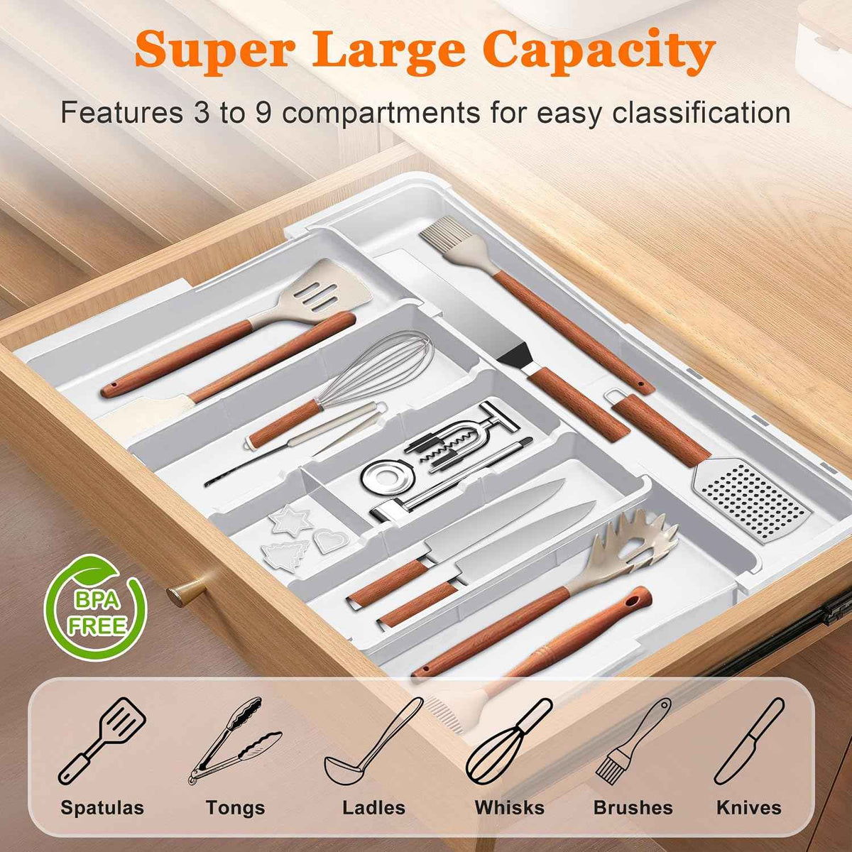 Large Expandable Utensil Drawer Organizer | Adjustable 13"–22" | BPA-Free Plastic