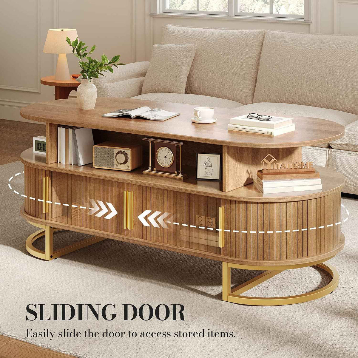 YITAHOME 47.2" Oval Coffee Table, Natural Oak