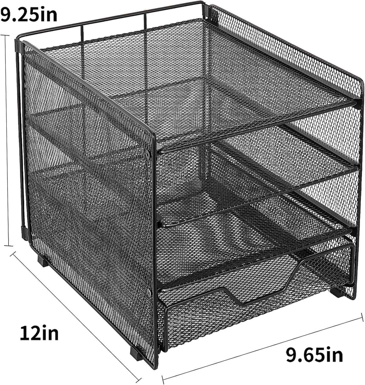 Desk Organizer, 4-Tier Desktop File Organizer with Drawer, Office Desk Accessories, File Sorters, Workspace Organizers for Office Supplies(Black Upgraded)
