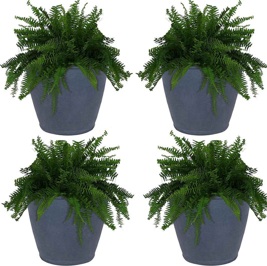 Sunnydaze 24-Inch Anjelica Large Plastic Pot for Plants - Outdoor Polyresin Round Planter with Drillable Drainage Holes - Slate - 4pk