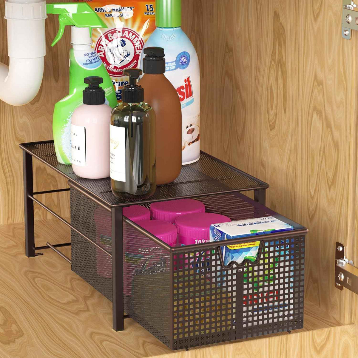 Deco Brothers Stackable Pull-Out Cabinet Basket, Bronze