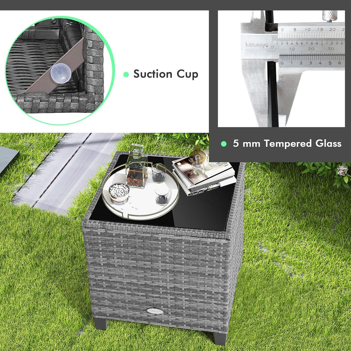 Tangkula 3 Pieces Patio Furniture Set, Outdoor PE Rattan Conversation