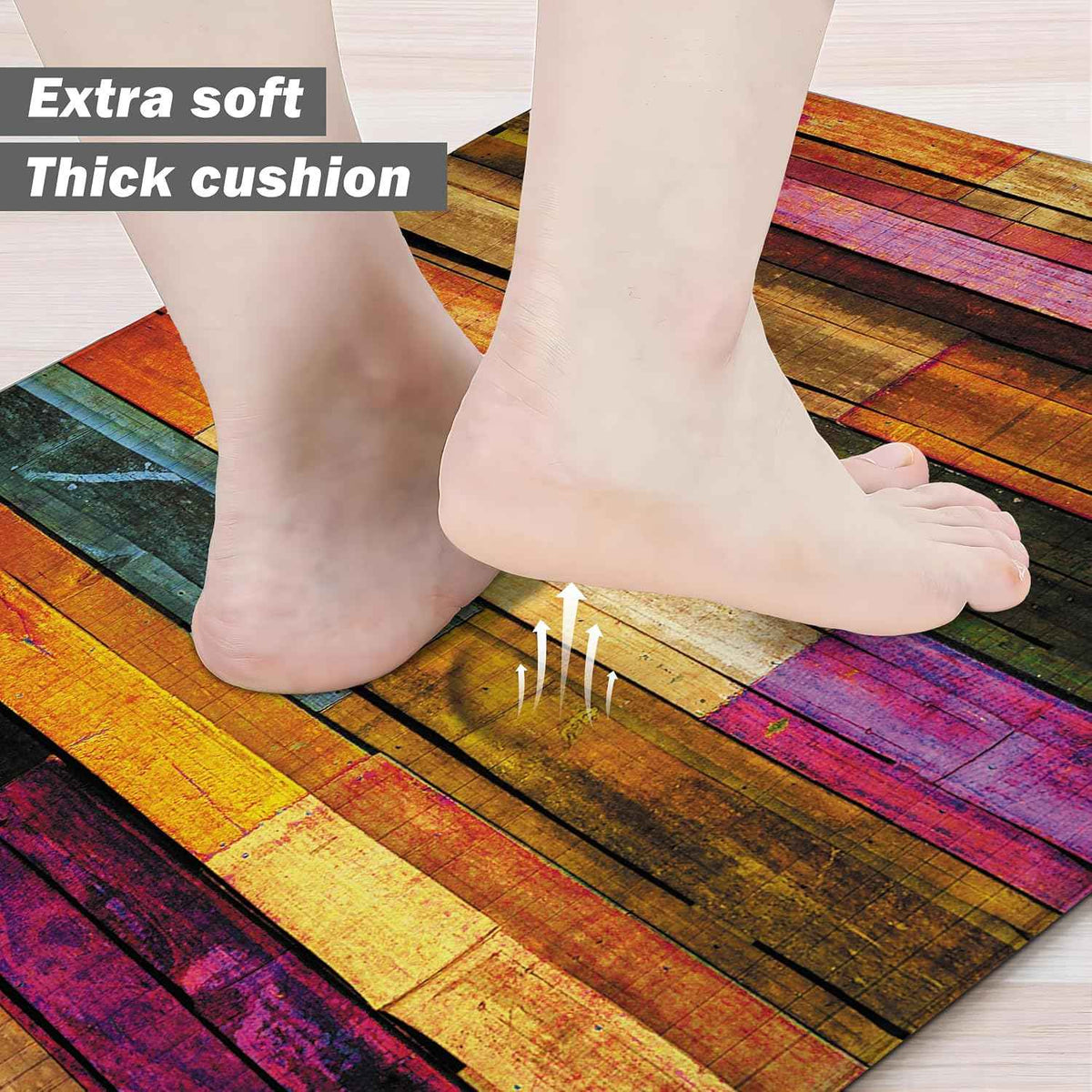 Kitchen Mats for Floor Colorful kitchen rugs Cool Wooden Abstract Anti Fatigue Kitchen Mats Waterproof Floor Mats Cushioned Non-Skid Standing Mats for Laundry, Sink, Set of 2,17.3 x 28+17.3 x 47 Inch