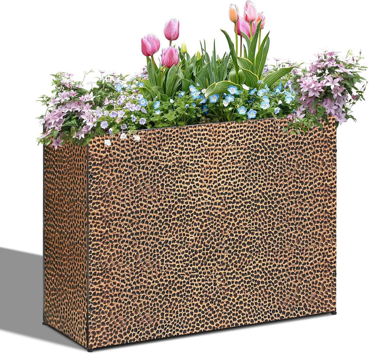 Tall Planters for Outdoor Plants - Hand-Hammered Metal Large Rectangular Block Planter Box with Drainage Holes, Modern Planters Indoor Outdoor Flower Plant Pots Patio Yard Front Porch Deck,32x12x24"