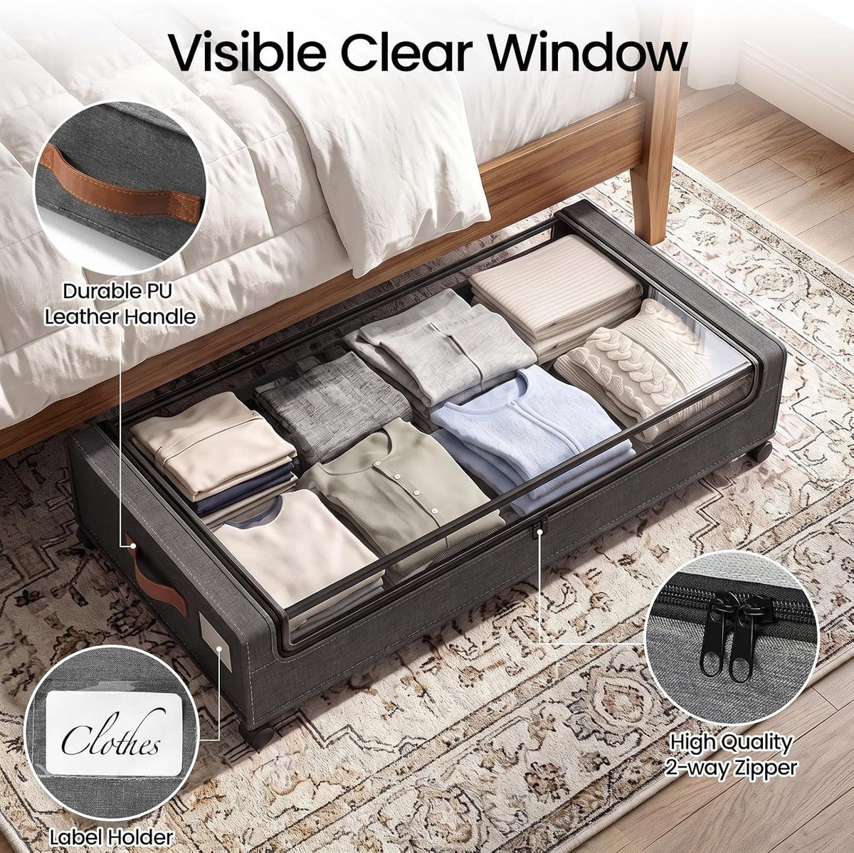 Yecaye 70L Under Bed Storage with Wheels, 2Pack Larger Capacity Under Bed Storage Containers, Underbed Shoe Storage Organizer, Rolling Under Bed Metal Drawers for Clothes, Blankets(35.5 x 17 x 6.7in) - Field & Nook