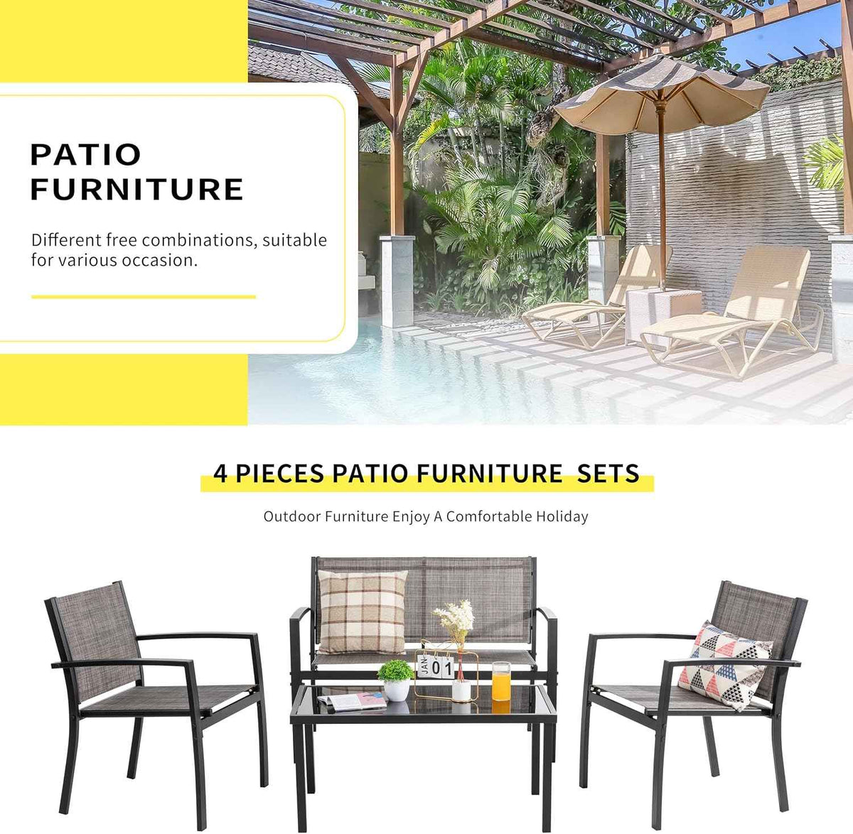 Shintenchi 4 Pieces Patio Furniture Set All Weather Textile Fabric